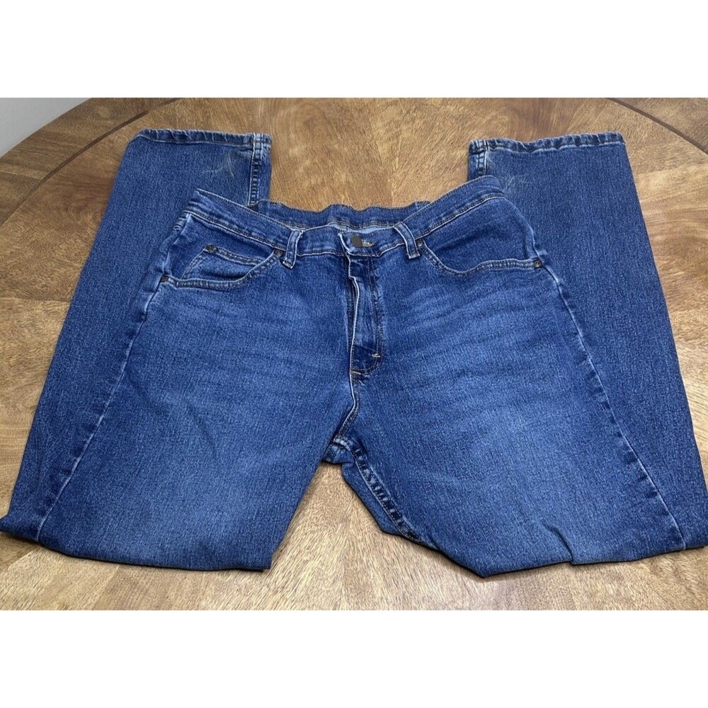 Wrangler Jeans Mens 34x32 Blue Straight Leg Stretch Denim Classic Fit Dark Wash